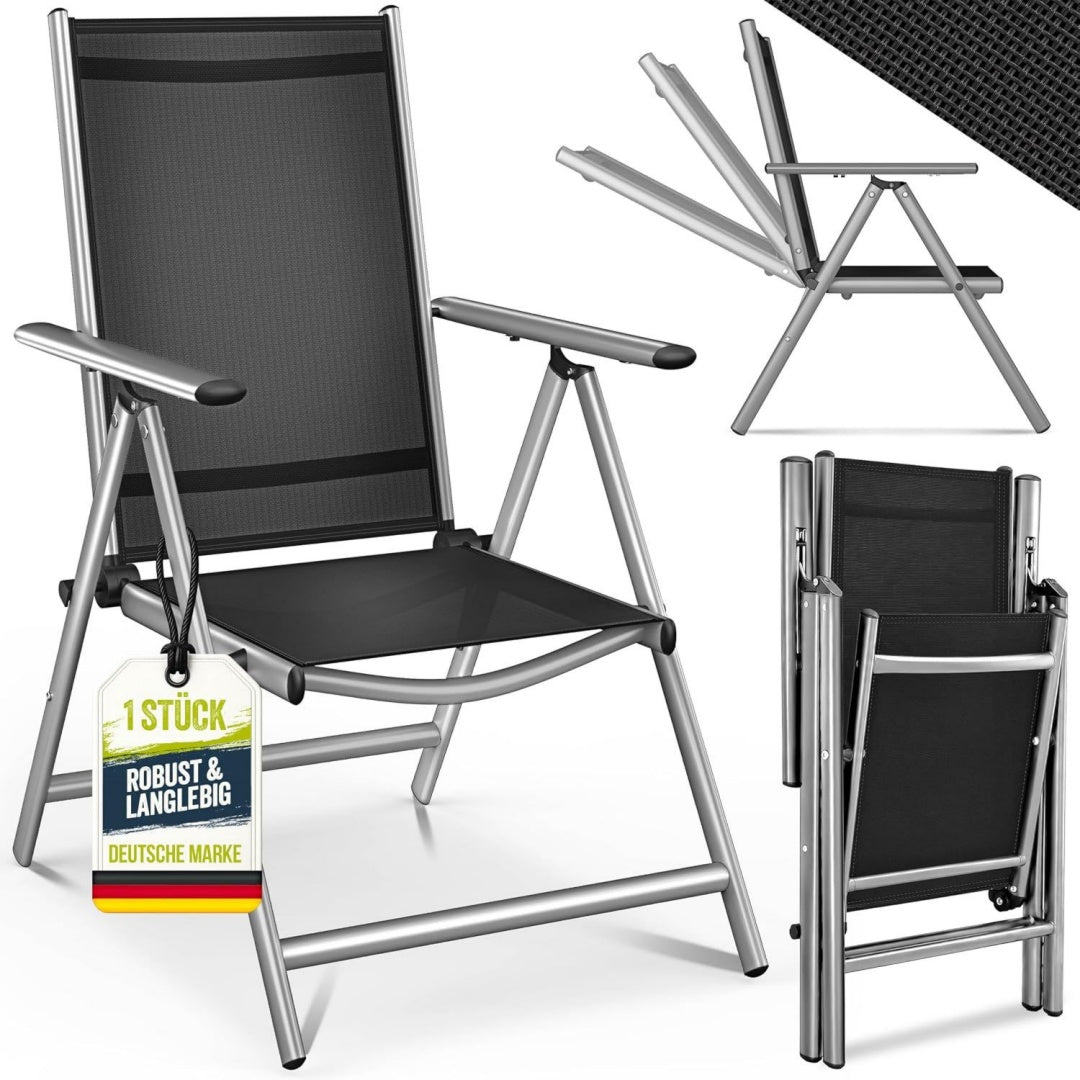 tillvex gartenstuhl 1 stueck klappbar mit armlehnen 7-fach verstellbar hochlehner klappstuhl aus aluminium campingstuhl klappbar wetterfest atmungsaktiv gartenstuehle balkon garten terrasse
