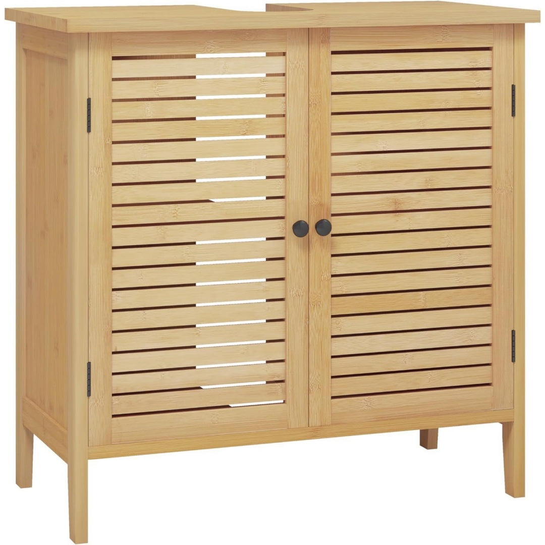 eugad bambus unterschrank bad mit 2 jalousietueren 60x30x60 cm