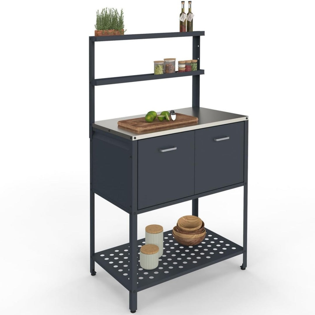 idmarket - outdoor-kuechenmoebel pareo 2 tueren und 2 haengeregale aus anthrazitgrauem stahl mit 2 tueren und 2 haengeregalen