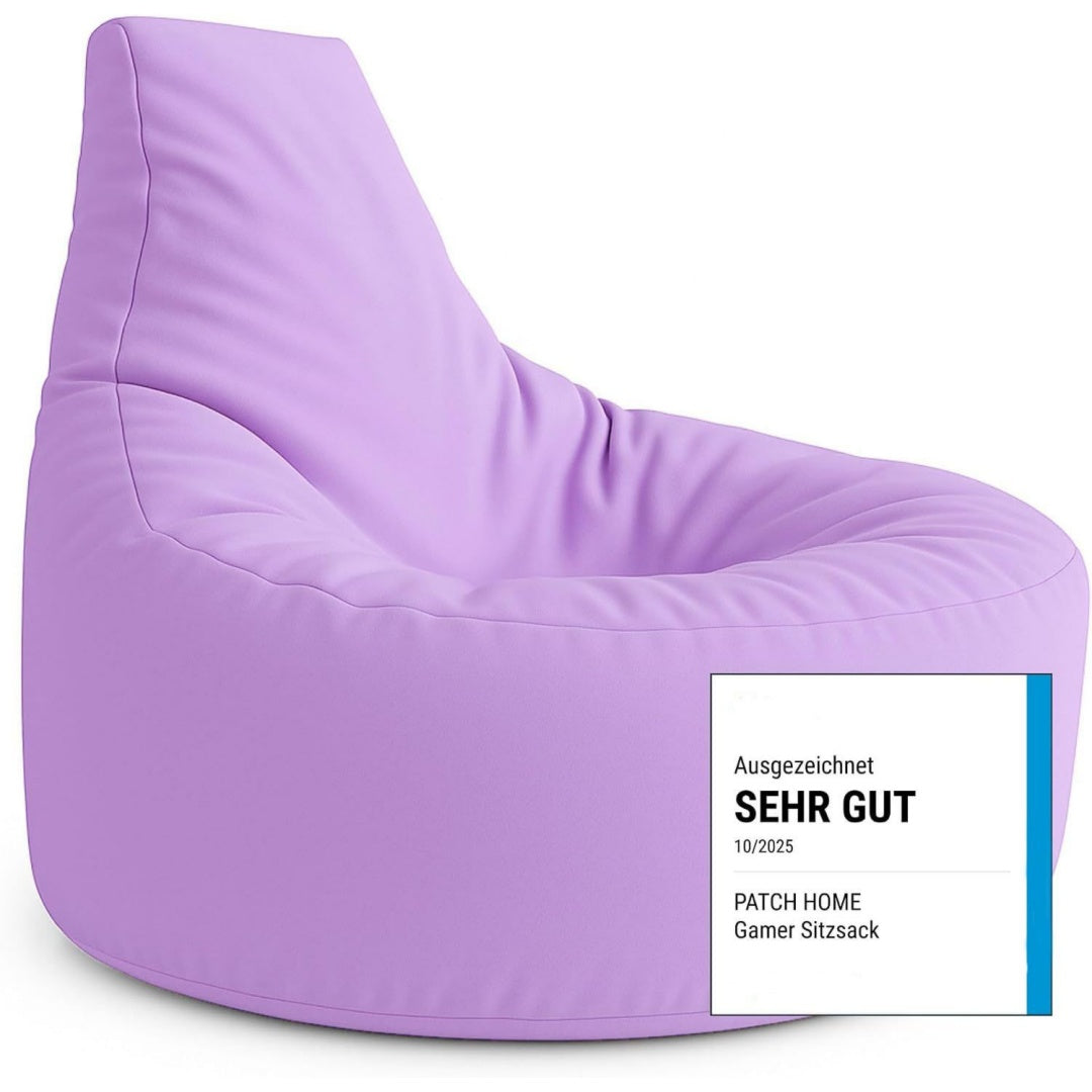 patch home gamer kissen lounge sitzsack befuellbar mit reissverschluss gefuellt mit styropor geeignet fuer in- outdoor perfekt als gaming sessel sitzkissen flieder 65cm x hoehe 70cm junior
