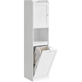 badezimmerschrank mit waeschekorb mit tuer 40 x 40 x 170 cm hoher badschrank herausnehmbarer waeschesack mit griffen verstellbare ablage wolkenweiss siren kollektion bbc761w01v1