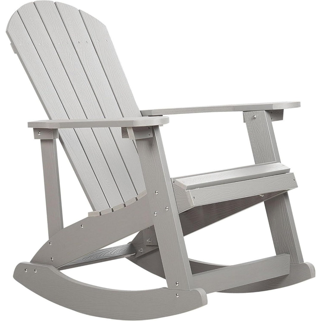 beliani moderner muskoka garten-schaukelstuhl hellgrau mit breiten armlehnen adirondack
