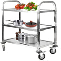 3 boeden servierwagen edelstahl kuechenwagen 835 x 750 x 400 mm speisewagen mit bremsen rollen tragfaehigkeit 110kg transportwagen service wagen rollwagen fuer restaurant hotel schul kueche
