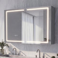 spiegelschrank bad mit beleuchtung vormontiert 100x60x14cm steingrau 3 farbtemperaturen dimmbar verstellbare boeden komplett vormontiert mit steckdose europa type-c usb antibeschlag ip44