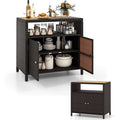 komfotteu gartenschrank aus rattan aufbewahrungsschrank sideboard mit arbeitsplatte aus akazienholz garten schuppen mit doppeltueren rattanschrank 90 x 53 x 86 cm braun
