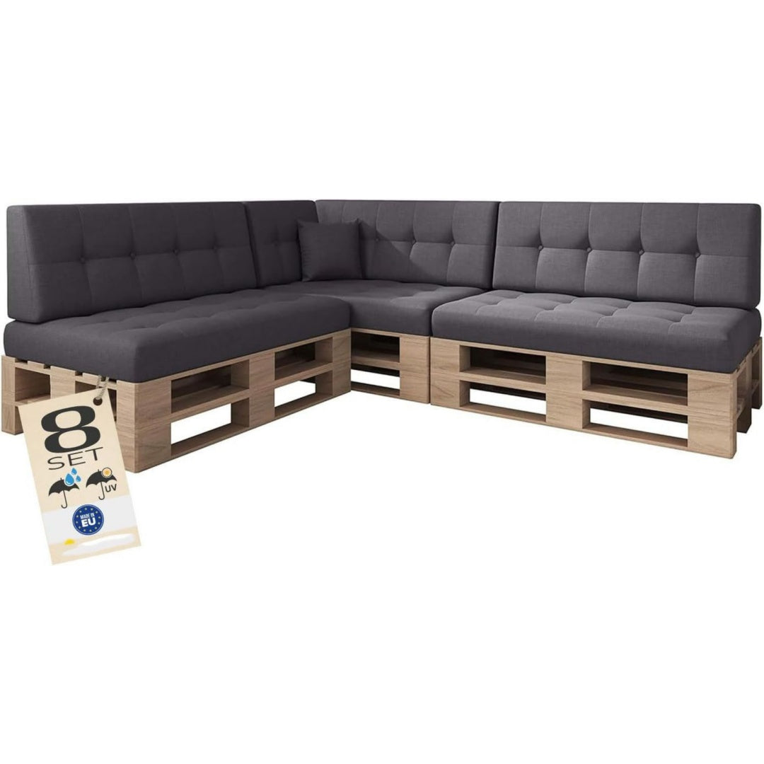 palettenkissen outdoor uv-lichtecht wasserdicht - 8er set - palettenauflage fuer palettensofa fuer haus garten - palettenpolster fuer palettenmoebel - rueckenkissen sitzkissen anthrazit