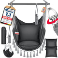 kesser haengesessel safari xxl haengestuhl fuer erwachsene kinder haengematte bis 150 kg haengesitz aufhaengung indoor-outdoor-wohnen inkl tragetasche 2 kissen getraenkehalter buecherfach anthrazit