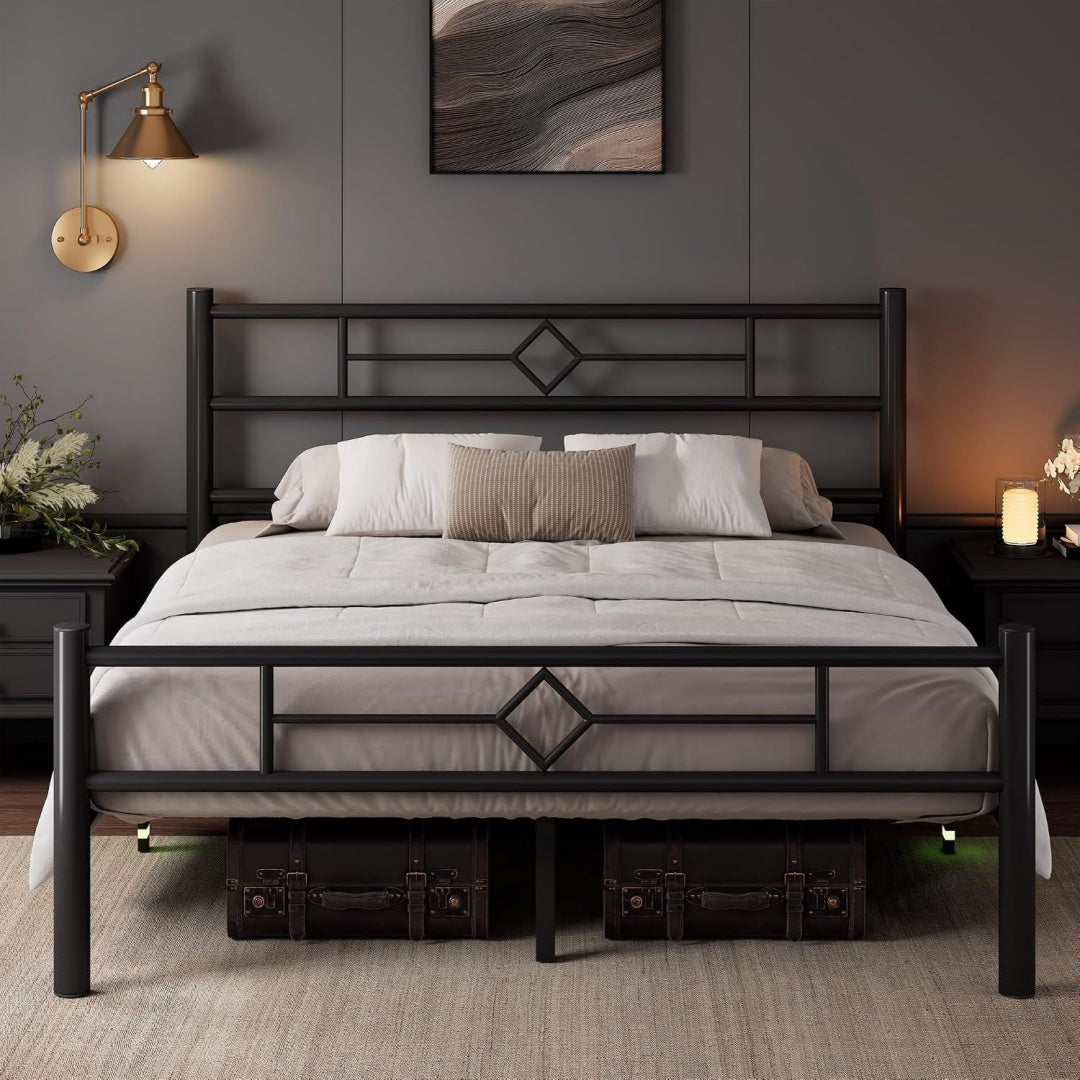 ipormis doppelbettgestell 140 x 200 cm mit kopfteil und fussteil metallbettrahmen 300 kg tragkraft stauraum unter dem bett einfache montage schwarz